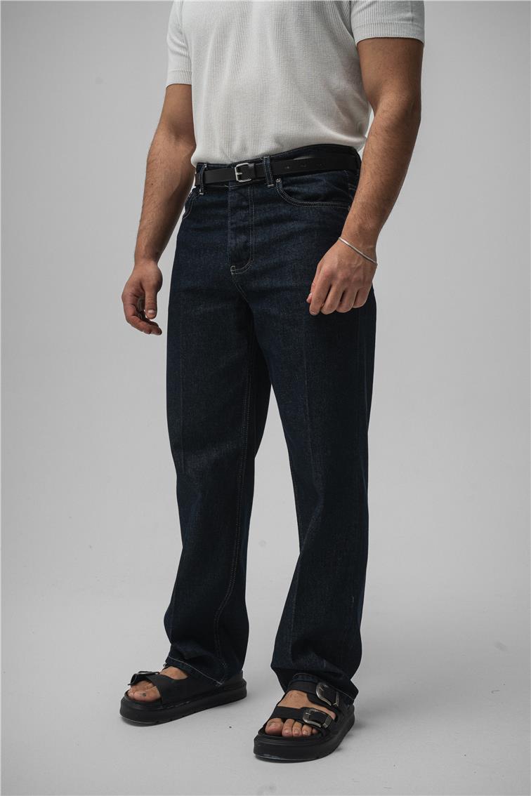 Düz Baggy Jean Koyu Mavi