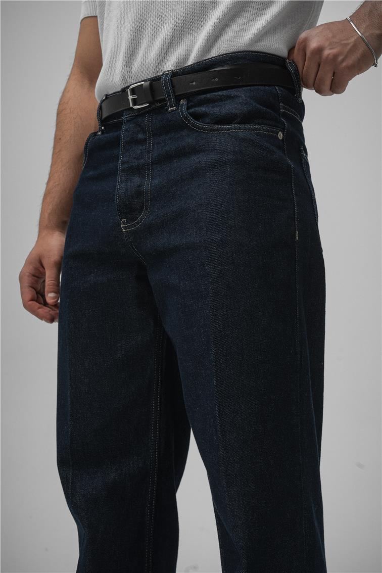Düz Baggy Jean Koyu Mavi