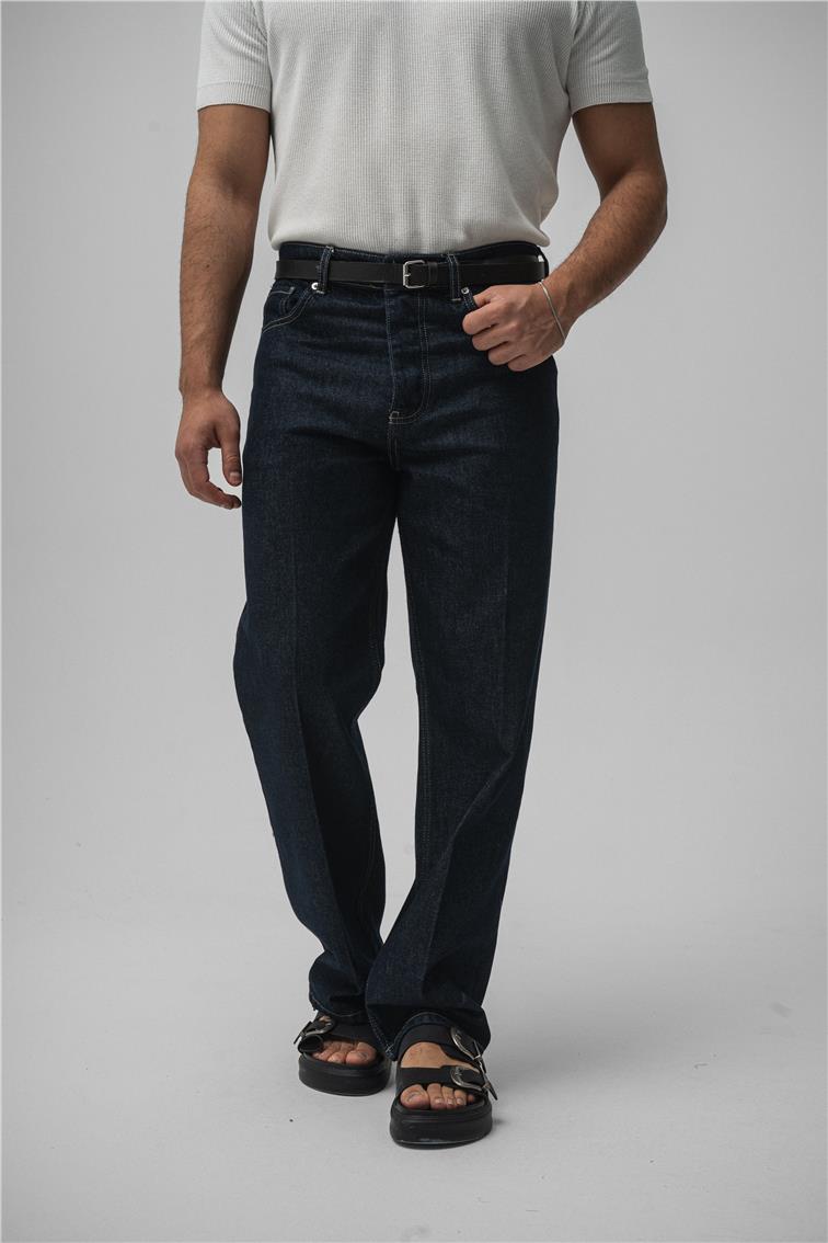 Düz Baggy Jean Koyu Mavi