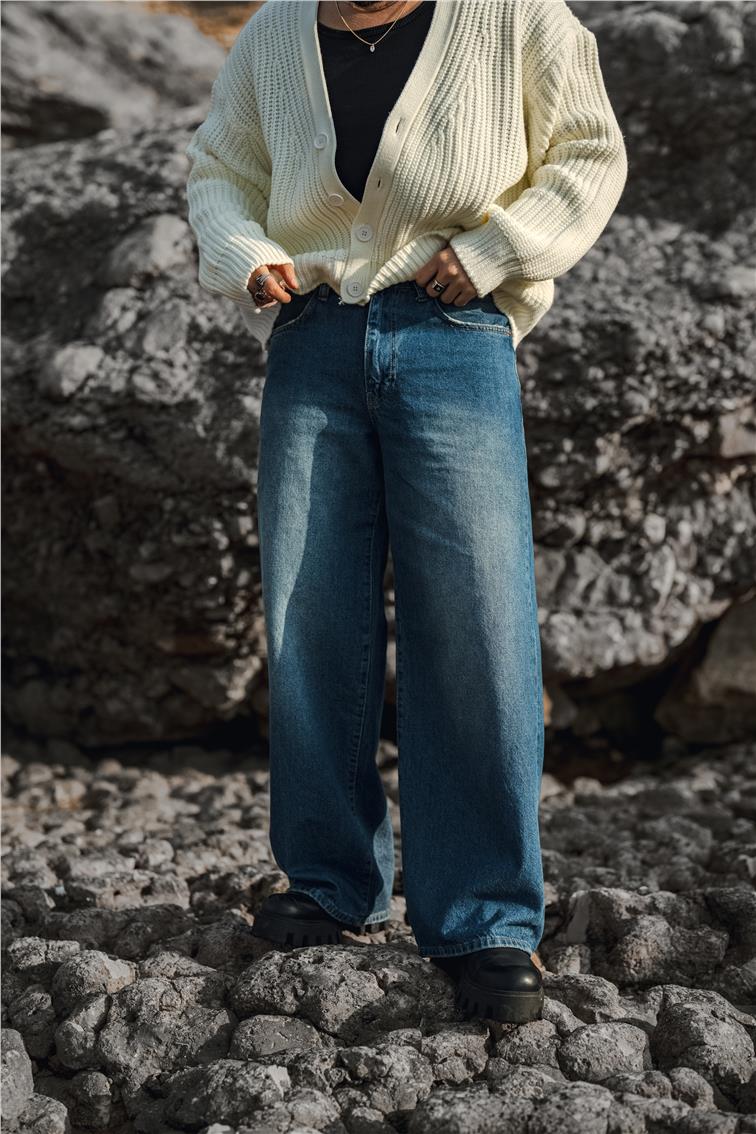 Ekstra Bol Baggy Jean Koyu Mavi