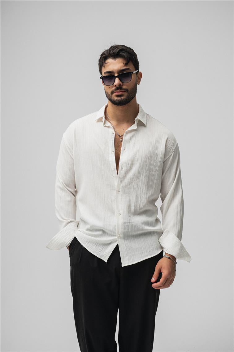 Embossed Oversize Gömlek Beyaz