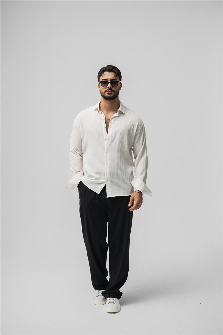 Embossed Oversize Gömlek Beyaz