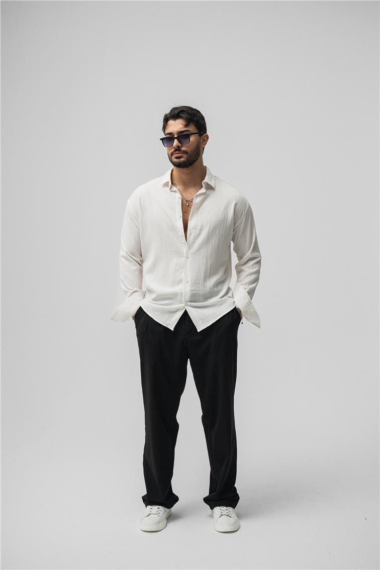Embossed Oversize Gömlek Beyaz