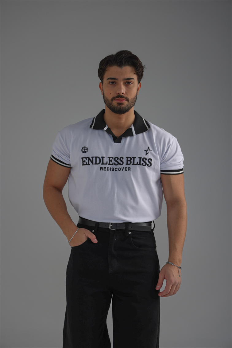 ENDLESS Baskılı Polo Yaka Tshirt Beyaz