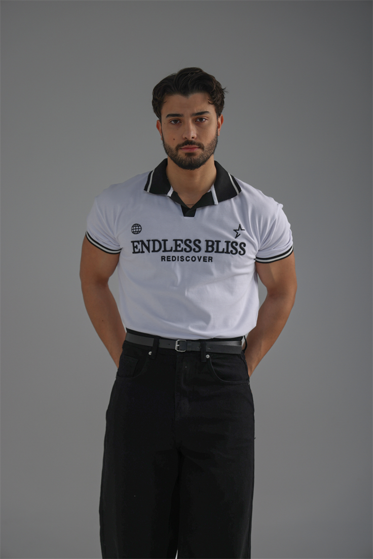 ENDLESS Baskılı Polo Yaka Tshirt Beyaz