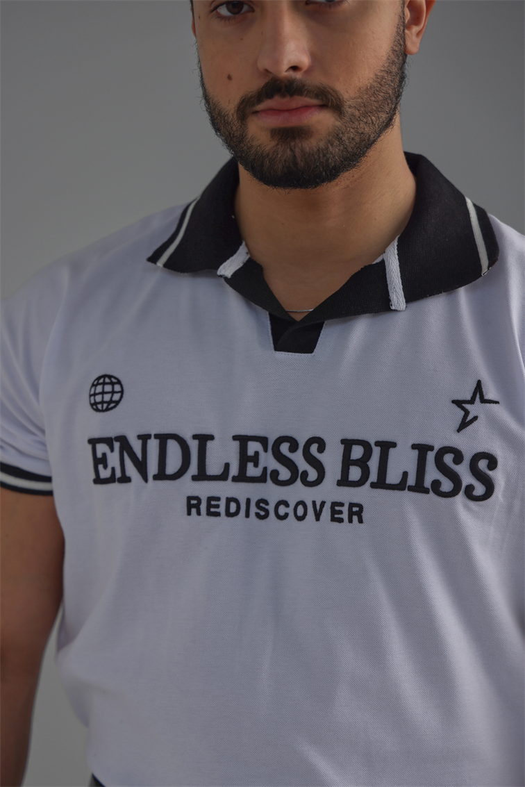 ENDLESS Baskılı Polo Yaka Tshirt Beyaz