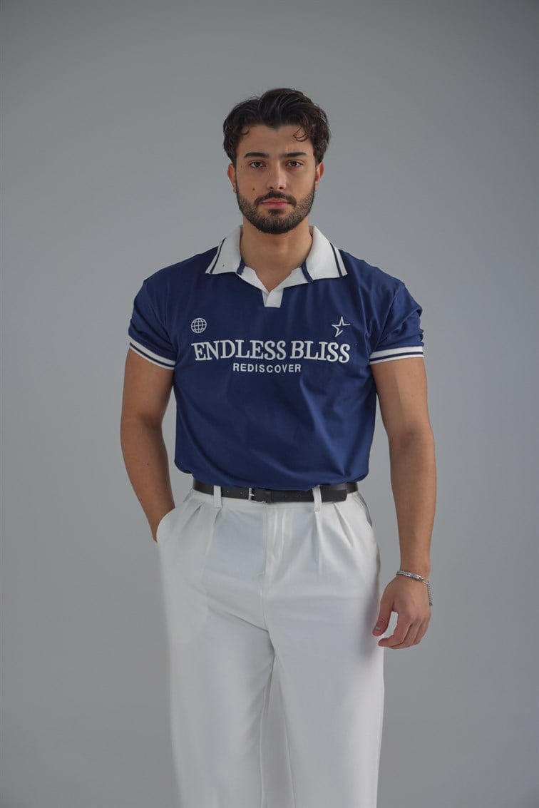 ENDLESS Baskılı Polo Yaka Tshirt Lacivert