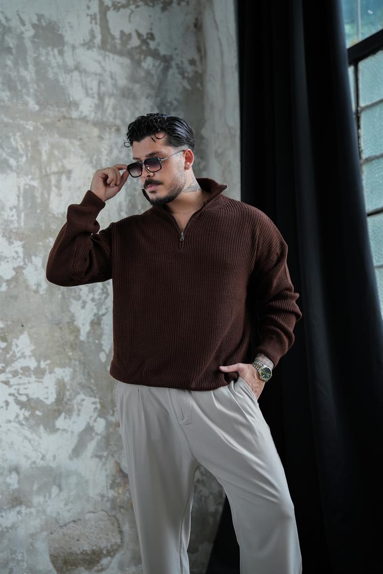 Fermuarlı Kazak Kahve