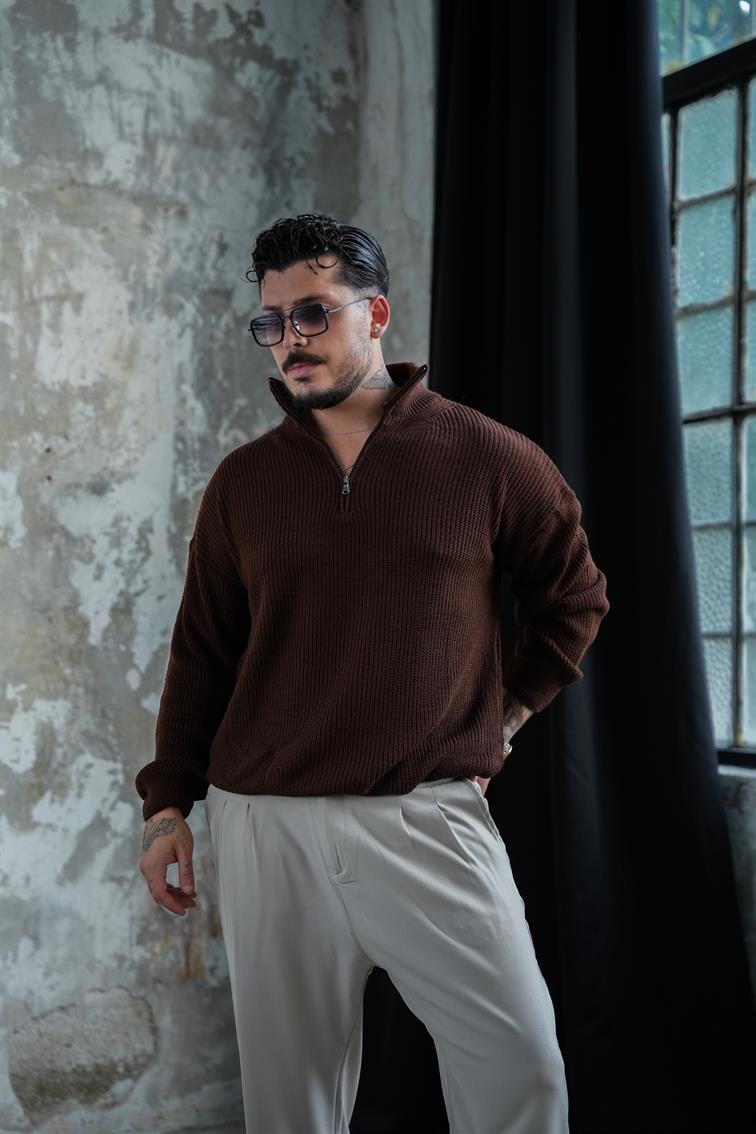 Fermuarlı Kazak Kahve