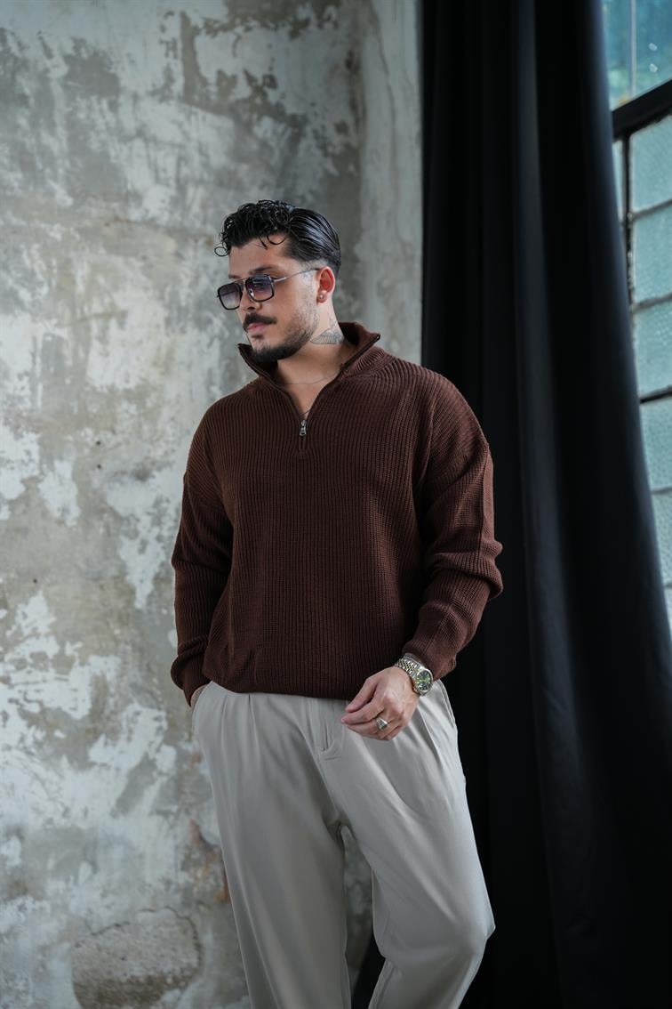 Fermuarlı Kazak Kahve