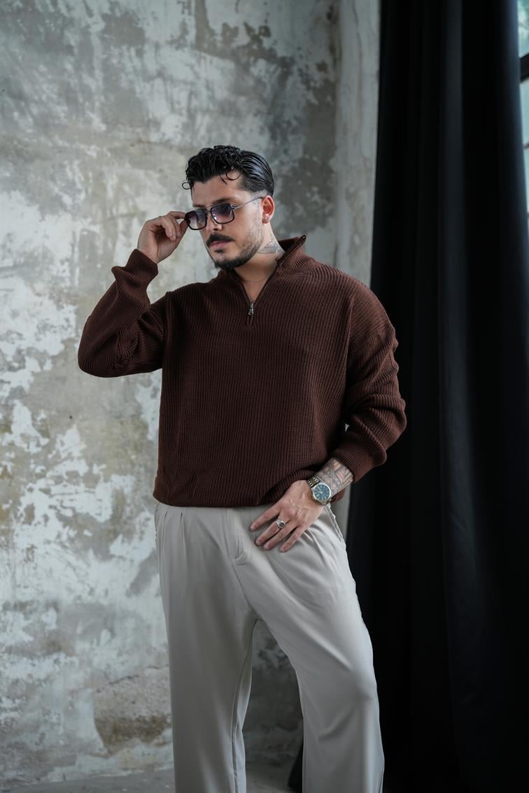 Fermuarlı Kazak Kahve