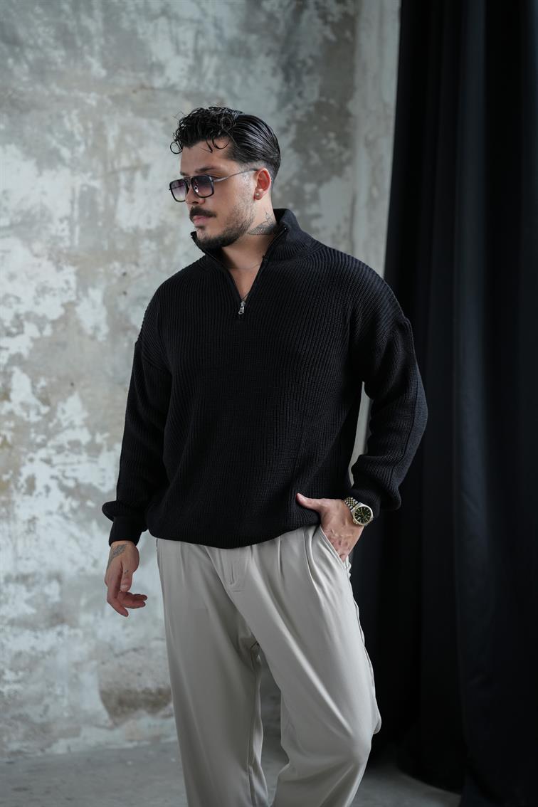 Fermuarlı Kazak Siyah