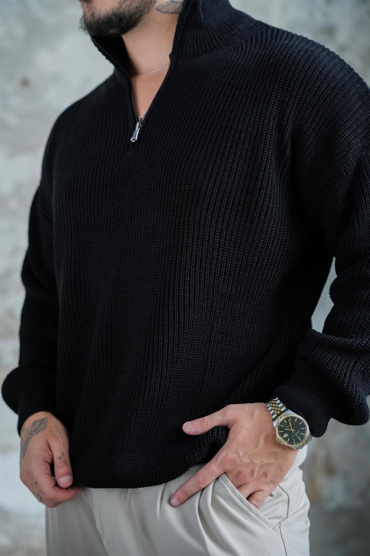 Fermuarlı Kazak Siyah