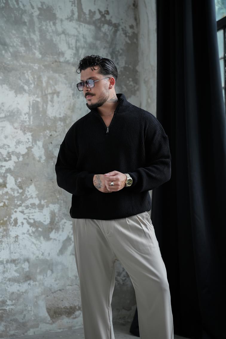 Fermuarlı Kazak Siyah