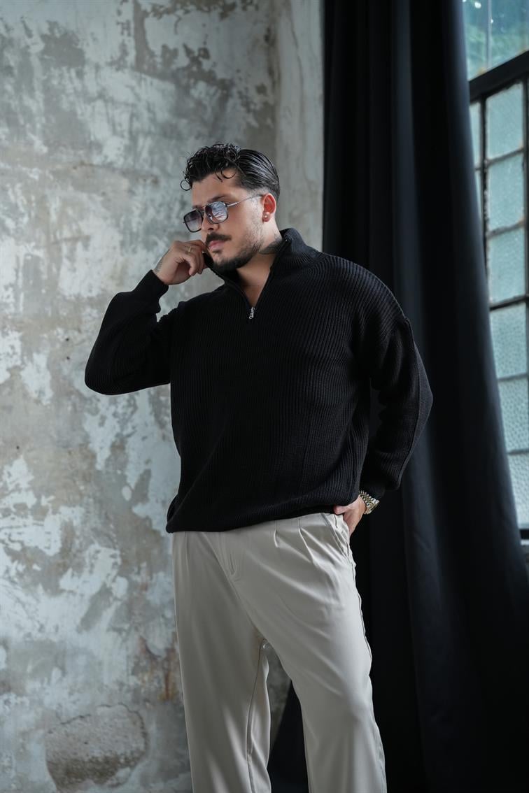 Fermuarlı Kazak Siyah