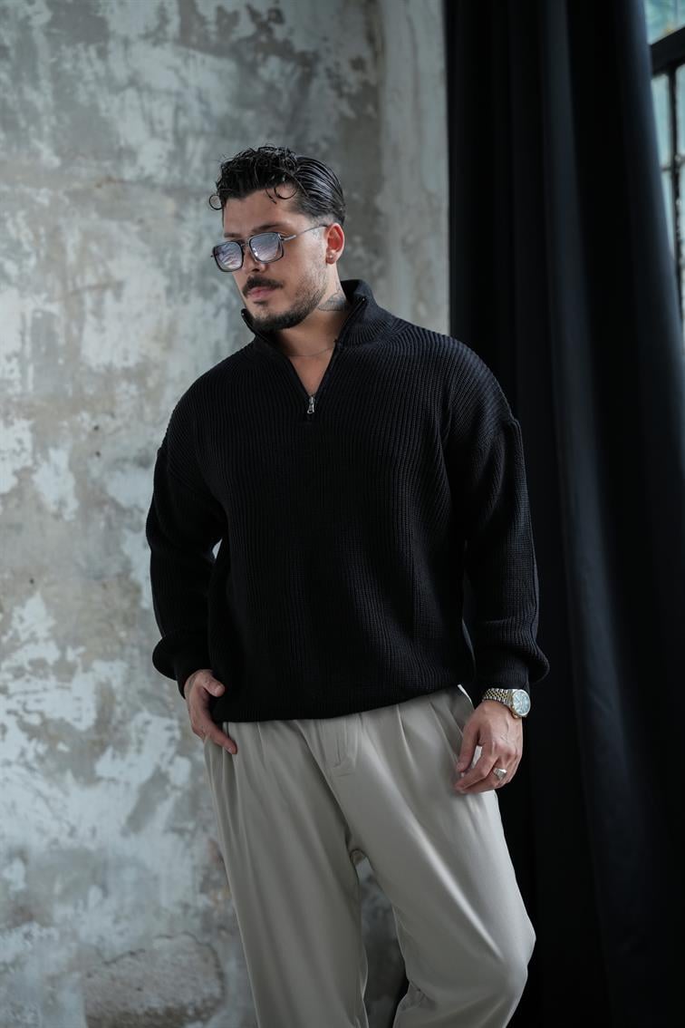 Fermuarlı Kazak Siyah