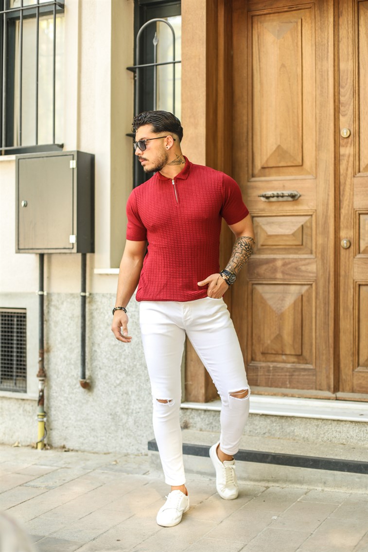 Fermuarlı Polo Yaka T-shirt
