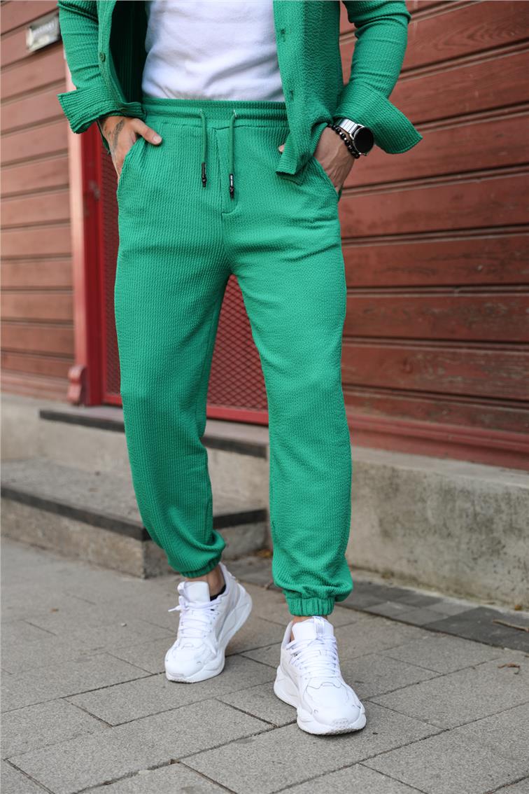 Fitilli Kabartmalı Paçası Lastikli Jogger Yeşil
