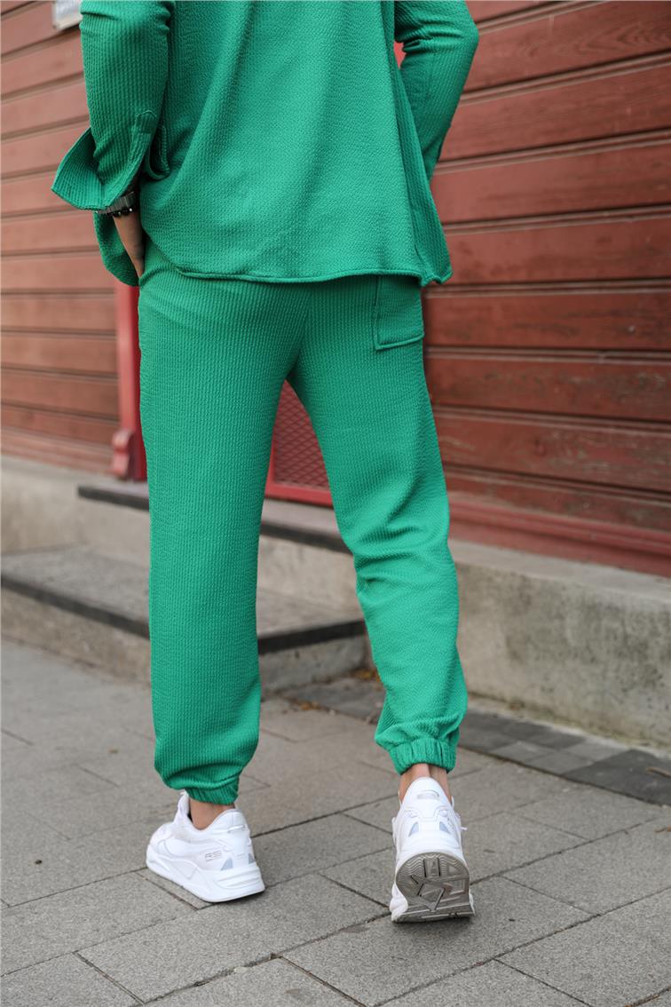 Fitilli Kabartmalı Paçası Lastikli Jogger Yeşil