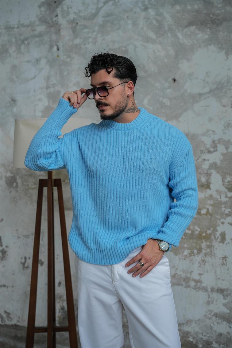 Fitilli Örme Basic Kazak Bebe Mavisi