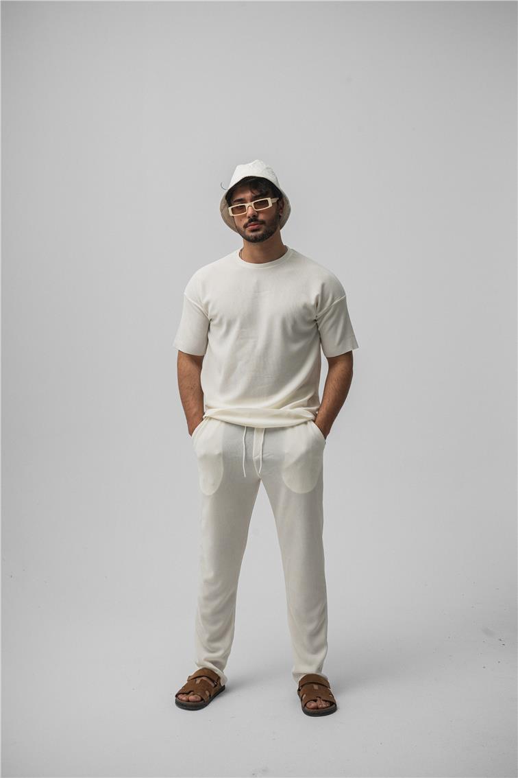 Fitilli Oversize T-Shirt Beyaz