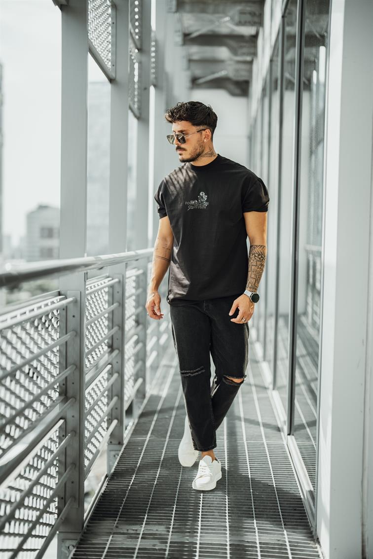 Follow Your Own Path Oversize T-Shirt Siyah