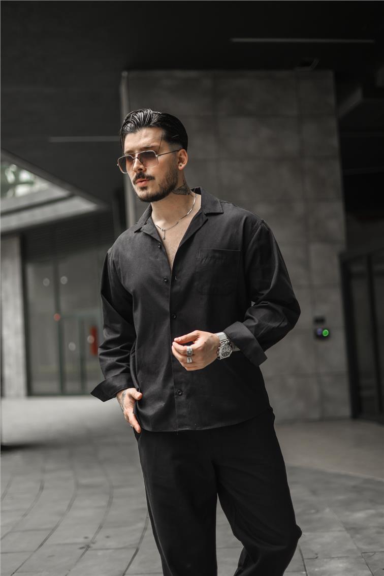 Gabardin Oversize Gömlek Siyah
