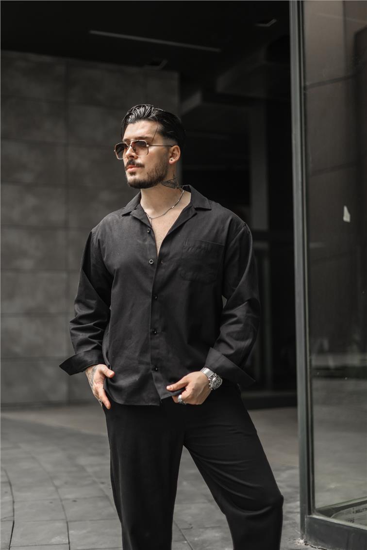 Gabardin Oversize Gömlek Siyah