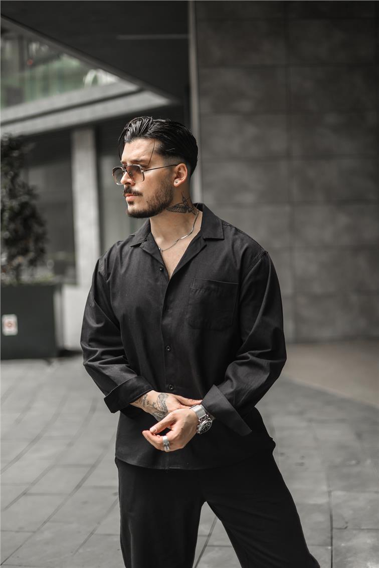 Gabardin Oversize Gömlek Siyah