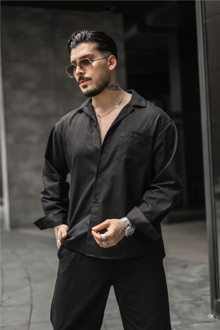 Gabardin Oversize Gömlek Siyah