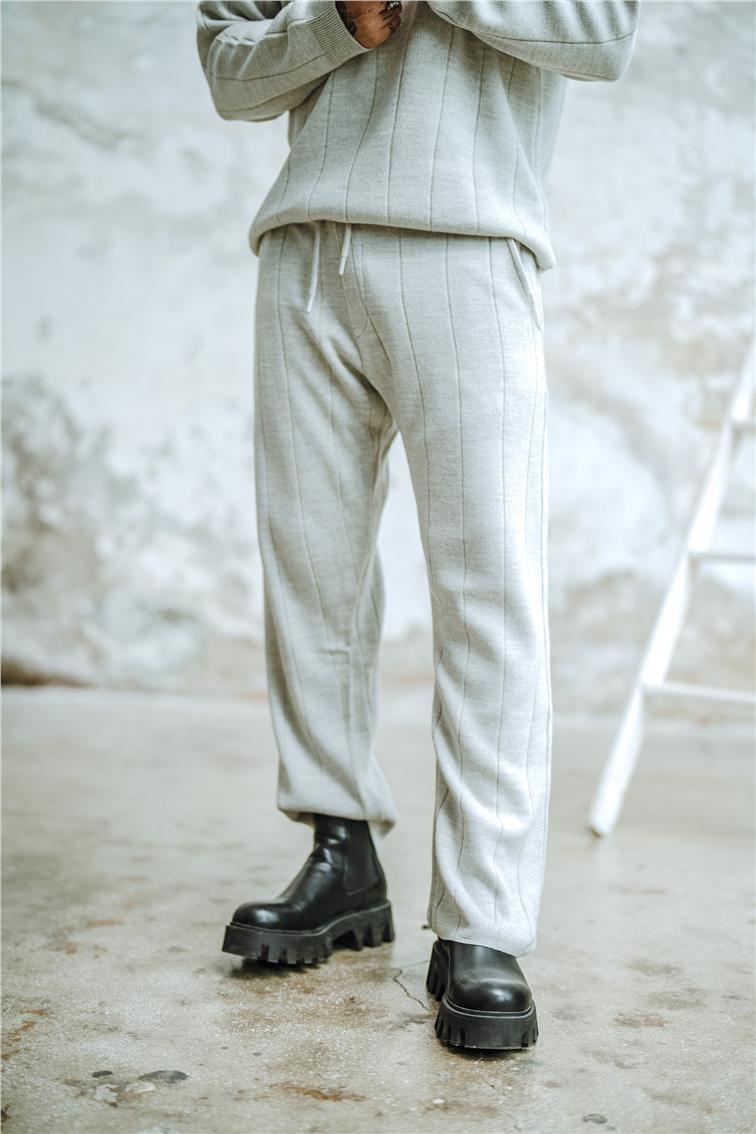 Geniş Şeritli Pantolon Gri