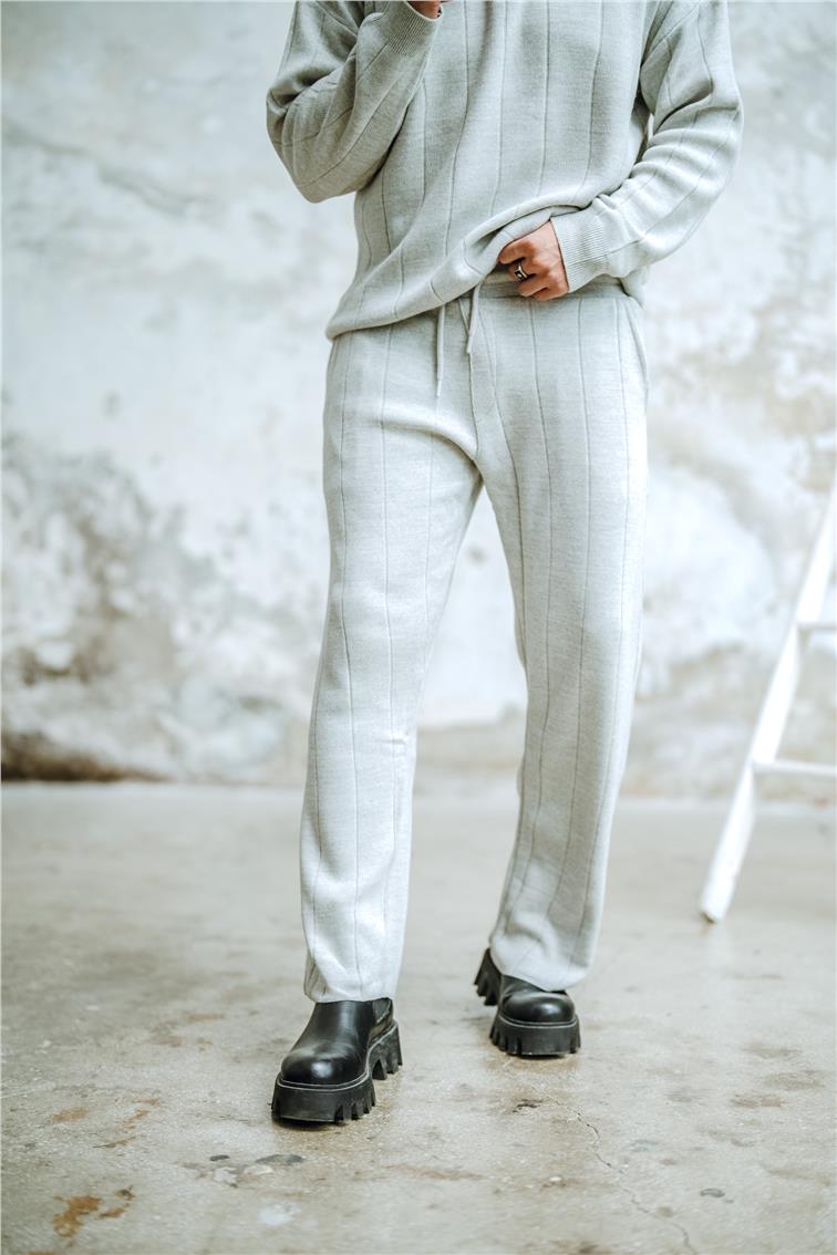 Geniş Şeritli Pantolon Gri