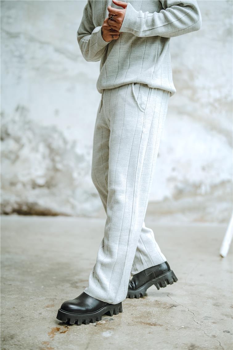 Geniş Şeritli Pantolon Gri