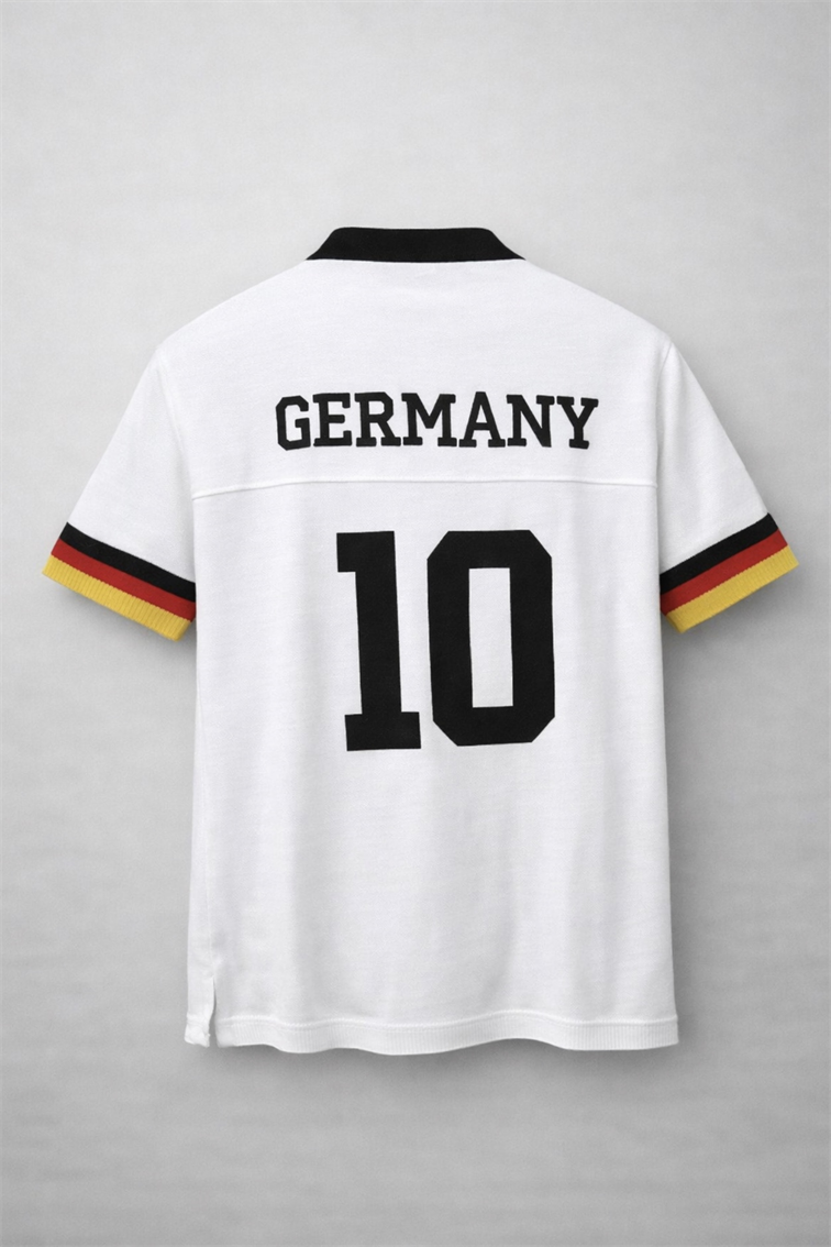 Germany Nakışlı Oversize Triko Tshirt Beyaz