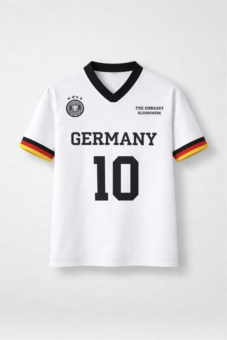 Germany Nakışlı Oversize Triko Tshirt Beyaz