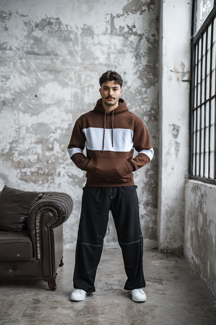 İki İplik Renkli Oversize Sweatshirt Kahve