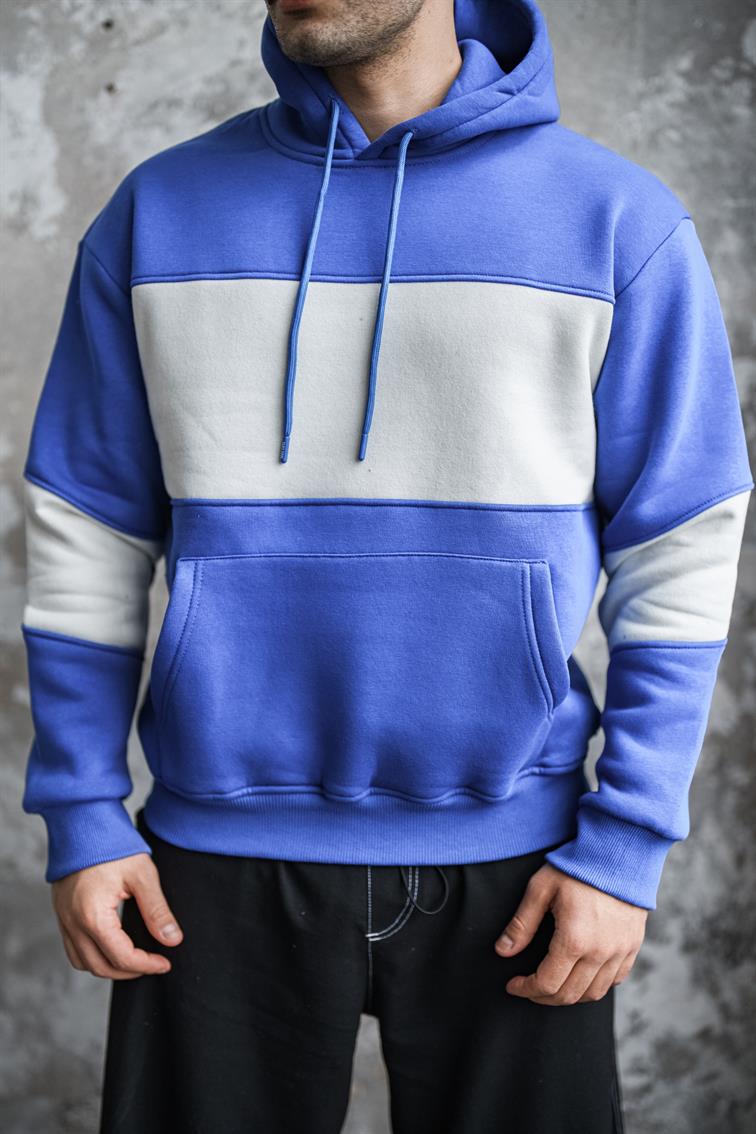 İki İplik Renkli Oversize Sweatshirt Koyu Mavi