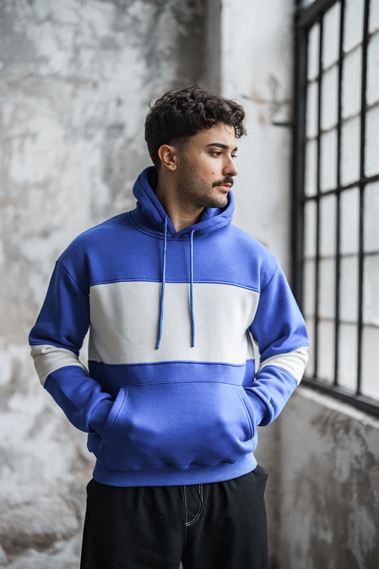 İki İplik Renkli Oversize Sweatshirt Koyu Mavi