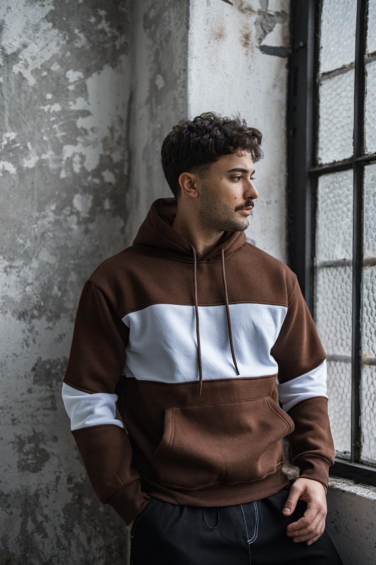 İki İplik Renkli Oversize Sweatshirt Kahve