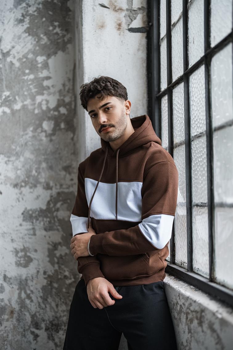 İki İplik Renkli Oversize Sweatshirt Kahve