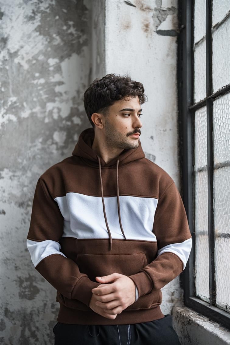 İki İplik Renkli Oversize Sweatshirt Kahve
