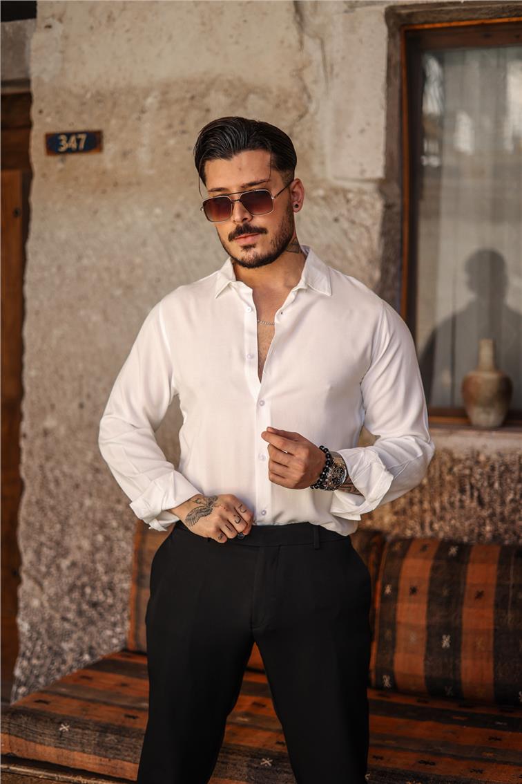 İnce Uzun Kollu Gömlek Beyaz