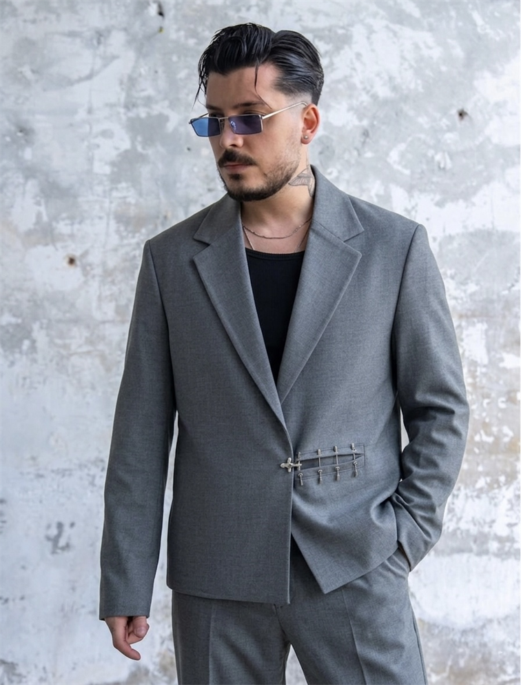İron Line Box Fit Klasik Takım Gri