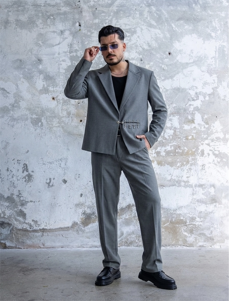 İron Line Box Fit Klasik Takım Gri