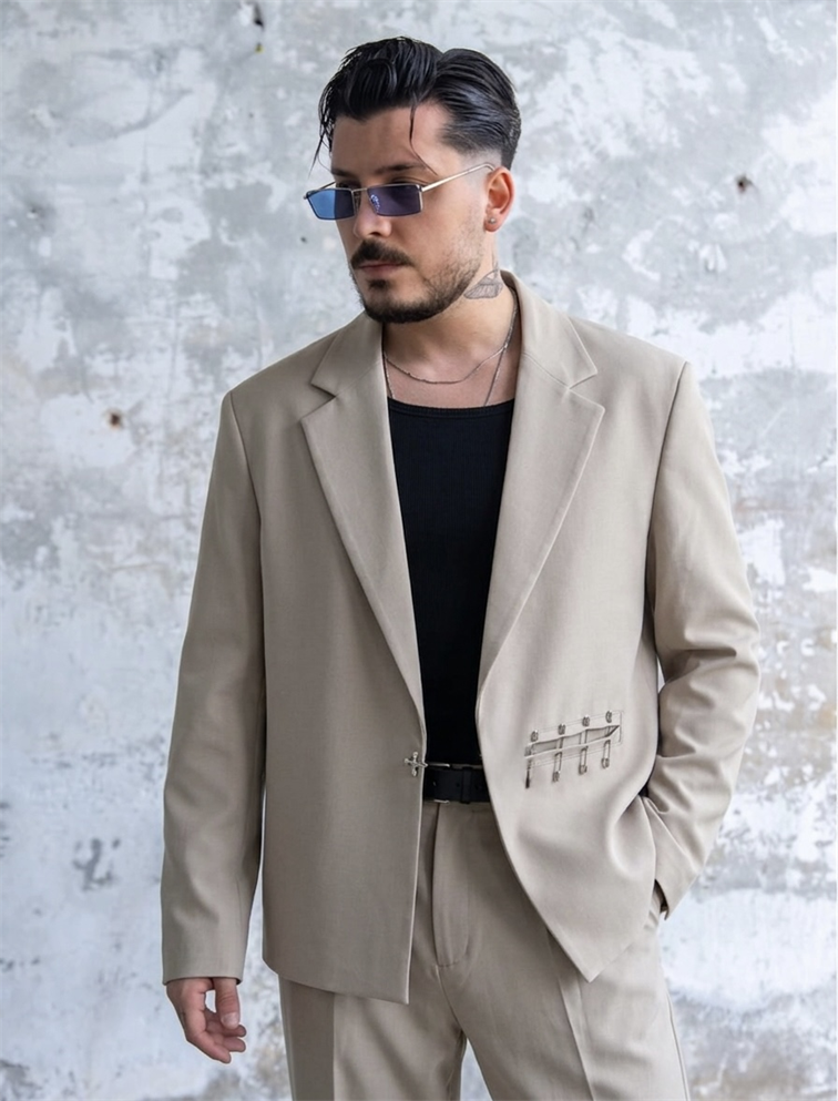 İron Line Box Fit Klasik Takım Krem