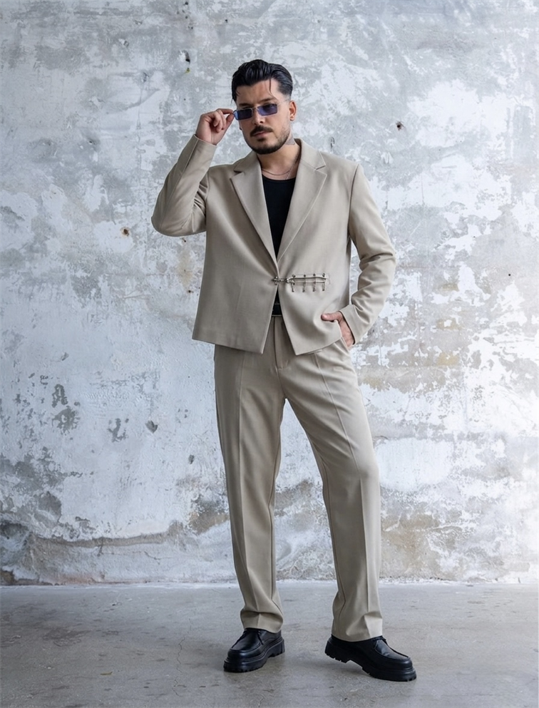 İron Line Box Fit Klasik Takım Krem