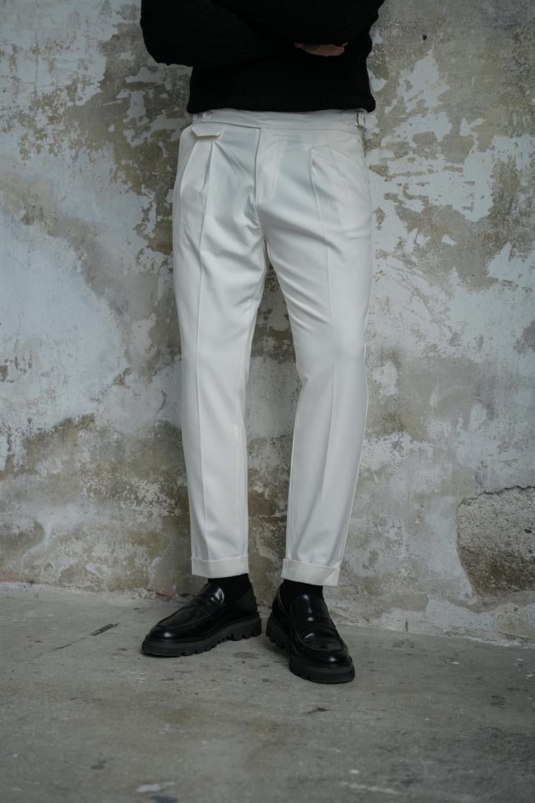 İtalyan Dört Düğmeli Pantolon Beyaz