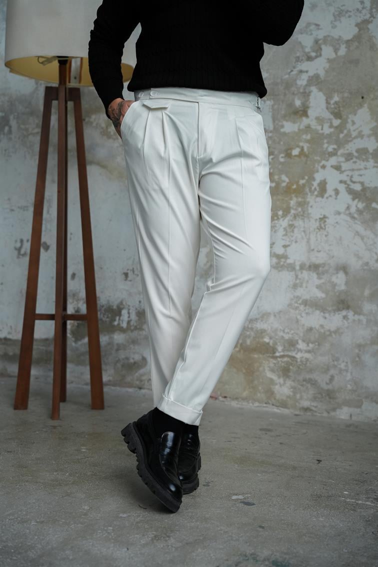 İtalyan Dört Düğmeli Pantolon Beyaz