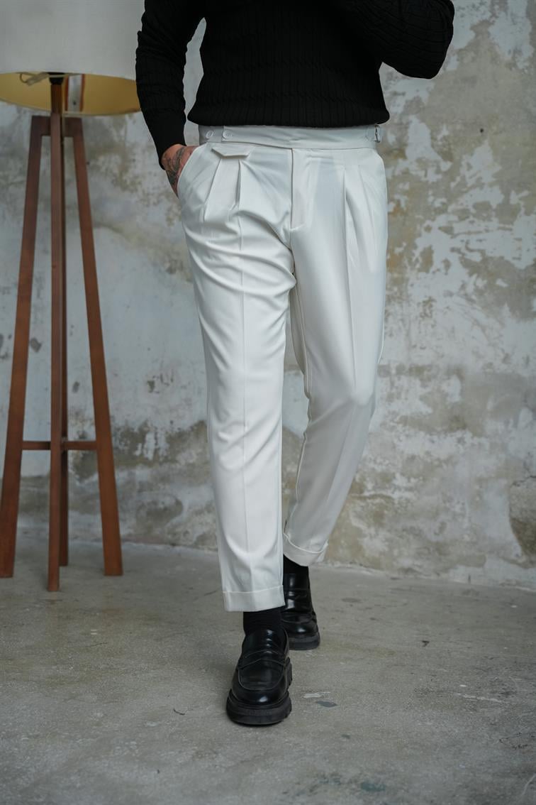 İtalyan Dört Düğmeli Pantolon Beyaz
