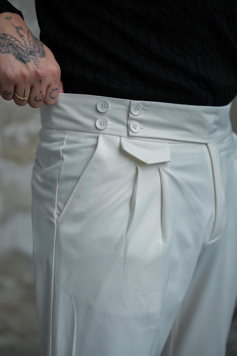 İtalyan Dört Düğmeli Pantolon Beyaz